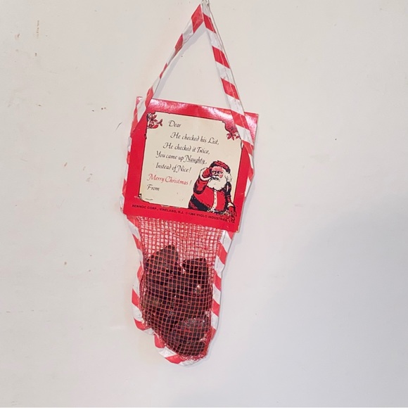 Vintage 1984 Naughty Stocking Genuine American Coal in Mesh Christmas Stocking - Picture 7 of 8
